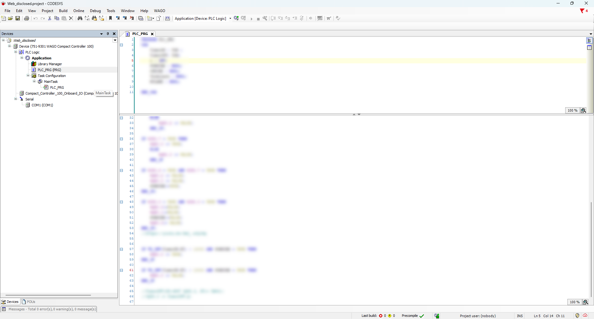 The code that is going to be writen to the WAGO PLC