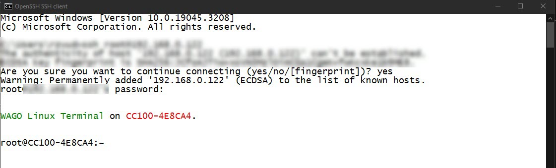 The SSH terminal that is available on WAGO Compact Controller 100 I/O module 751-9301